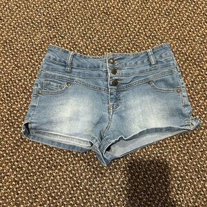 Blue High-Waisted Jean Shorts with Cuffed Hem